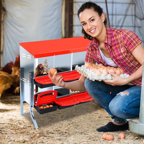 Chicken Nesting Box, 10 Hole 2 Layer Hen Nest Box with Legs, Roll Away Eggs Laying Boxes,Cleanable Pull Out Hen Roosting Boxes