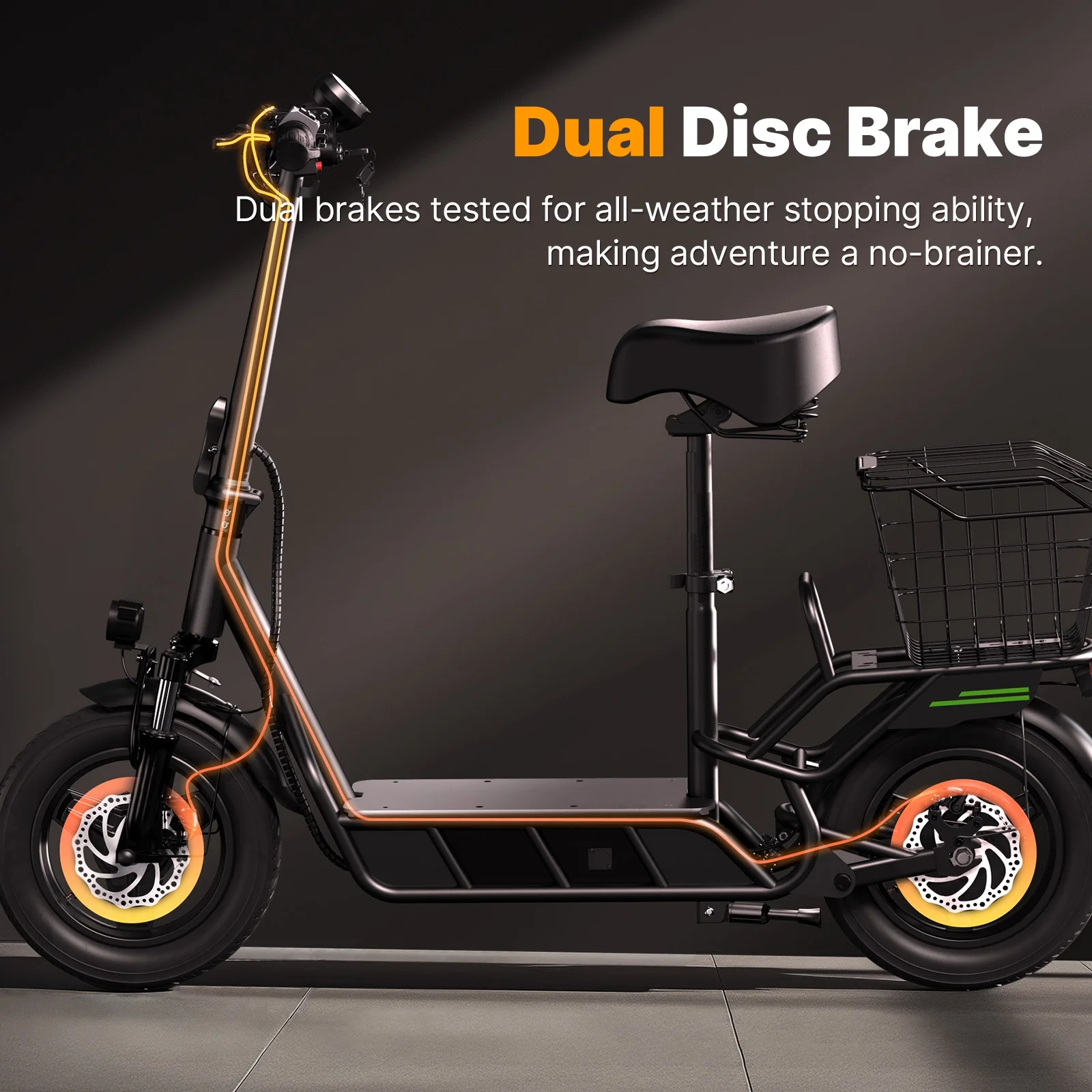 iSinwheel Electric Scooter with Seat for Adults, 700W Motor 30Miles & 21MPH, 14" Pneumatic Tire with Rear Spring Shock Ebike,  Turn Signals & Basket Foldable Commuter Scooter