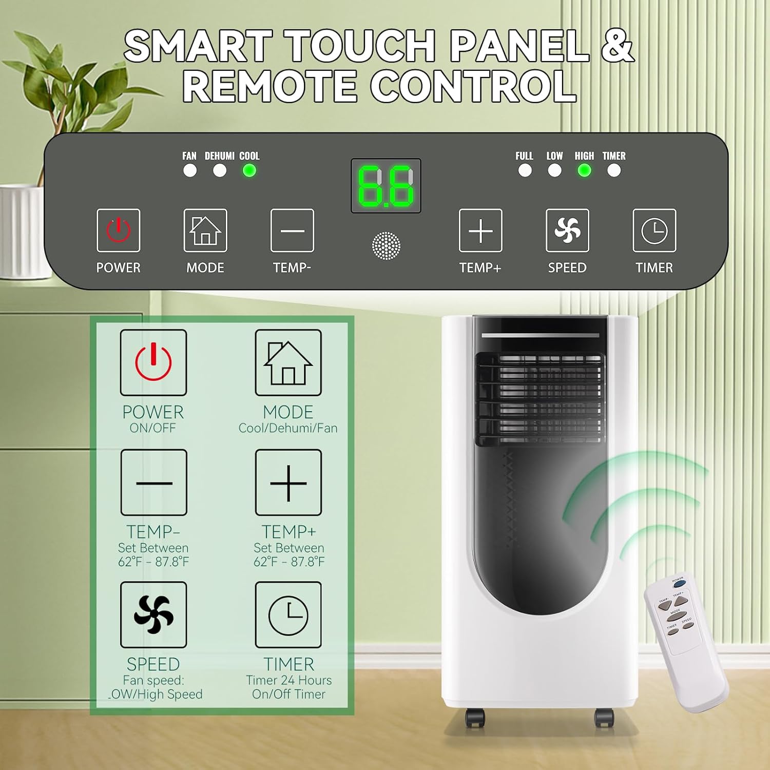 WANAI Portable Air Conditioner 8,000 BTU ASHARE(5,000 BTU SACC), Portable AC Cool Rooms up to 250 Sq.Ft, 3-in-1 AC Unit with Remote Control&24H Timer, Window Kit Included