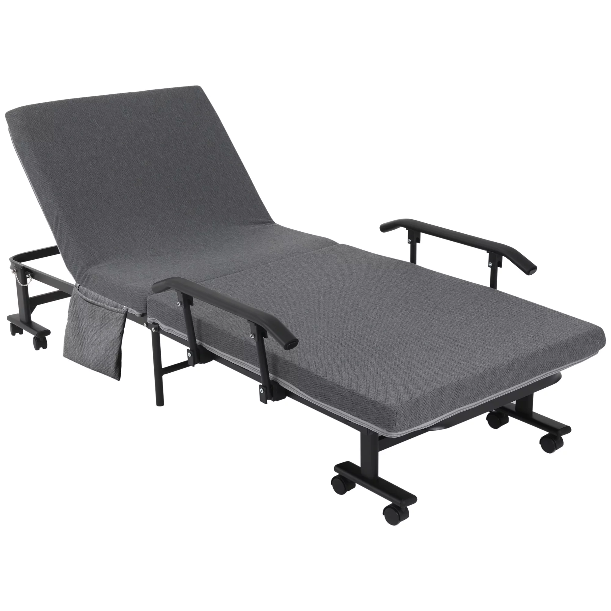 HOMCOM Rollaway Bed, Folding Bed with 3.25" Mattress, Portable Foldable Guest Bed with Adjustable Backrest, and Metal Frame on Wheels, Dark Grey
