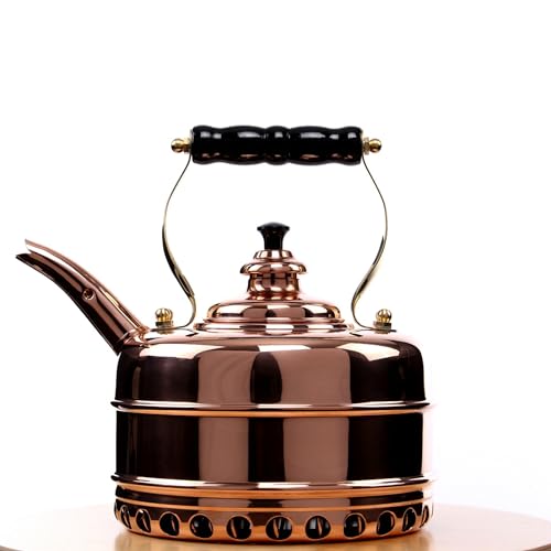 Simplex Tea Kettle, Solid Copper Whistling Tea Kettle for Gas and Electric Stoves, 1.9 Quart Tea Pot with Stay Cool Ergonomic Handle by Newey and Bloomer