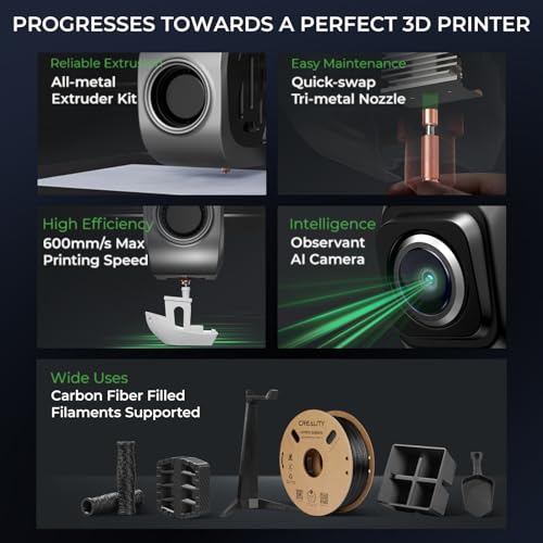 Creality K1C 3D Printer, 2024 New Version 600mm/s High-Speed Auto Leveling Clog-Free Robust Direct Extruder K1 Upgrade 3D Printer with AI Camera 300°C Printing Support Carbon Fiber Filaments