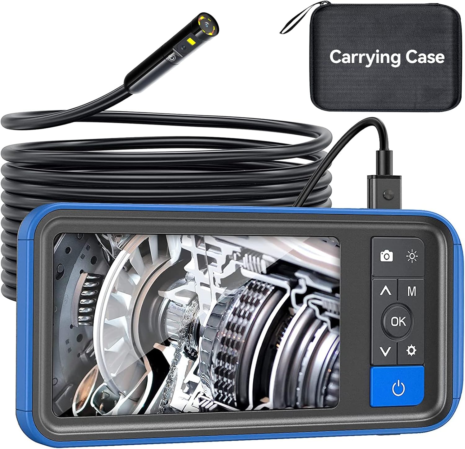Triple Lens Endoscope Camera, Teslong 4.5 HD Snake Borescope Inspection Camera with Light, Flexible Automotive Scope Camera, Home Waterproof Fiber Optic Camera for Sewer Duct Drain Pipe (16.5ft)