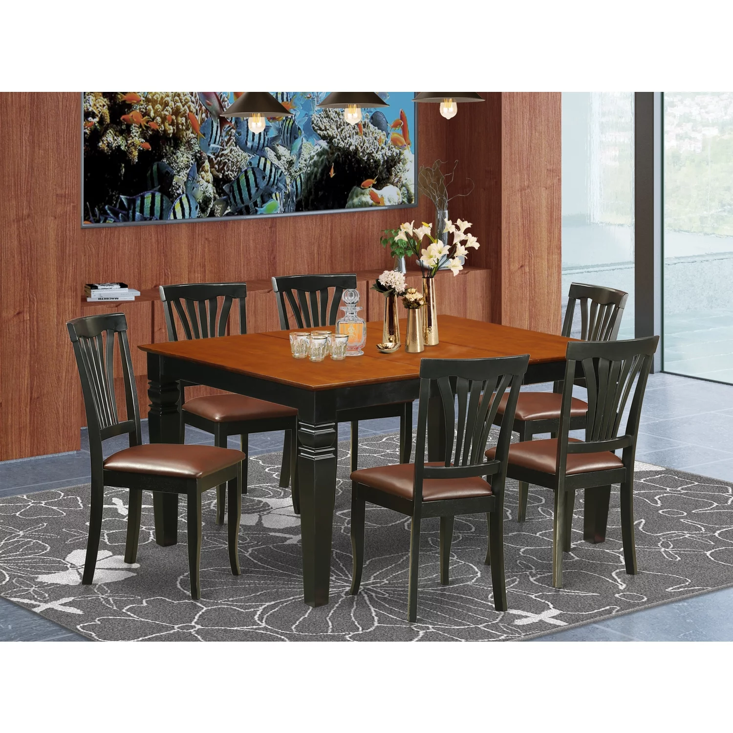 East West Furniture Weston 7-piece Wood Dining Room Set in Black/Cherry - Curated Treasures Market