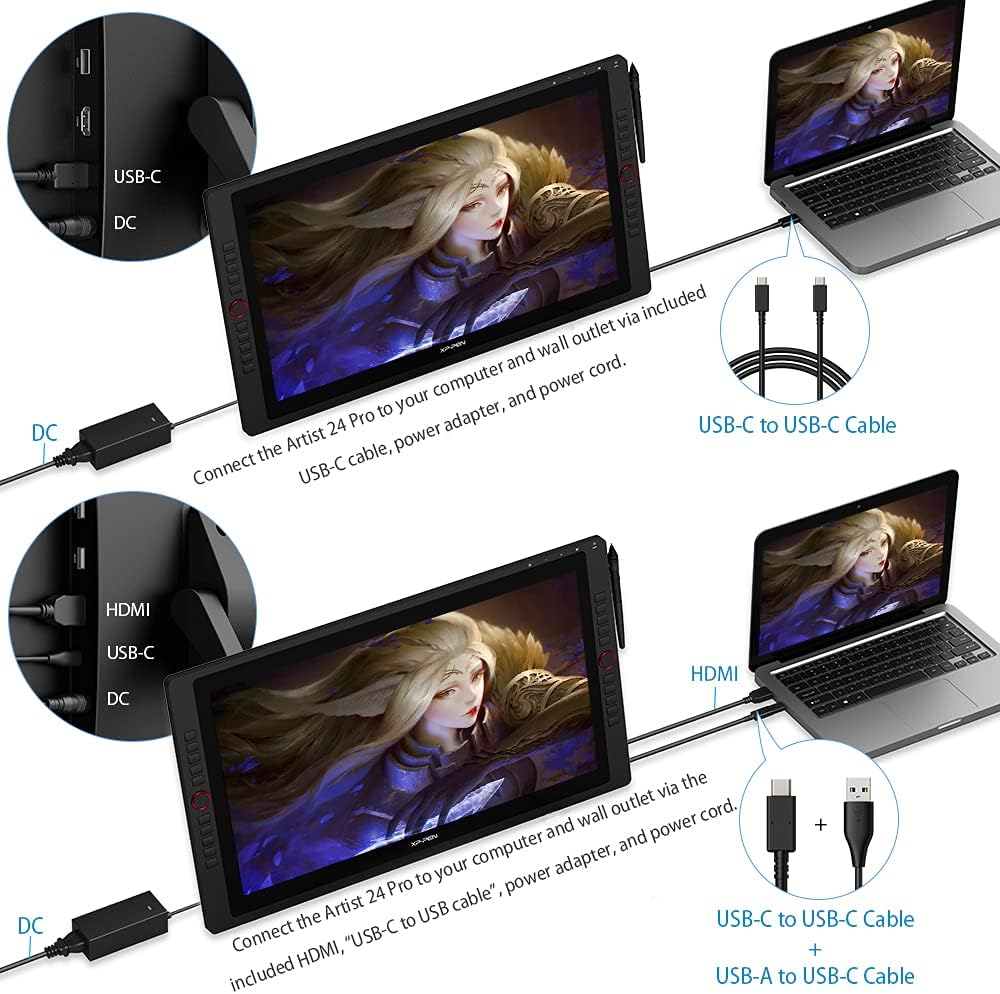 Drawing Monitor XP-PEN Artist24 Pro Pen Display 23.8-inch Working Area 2K QHD Drawing Display Tilt Supported Graphics Tablet with Screen