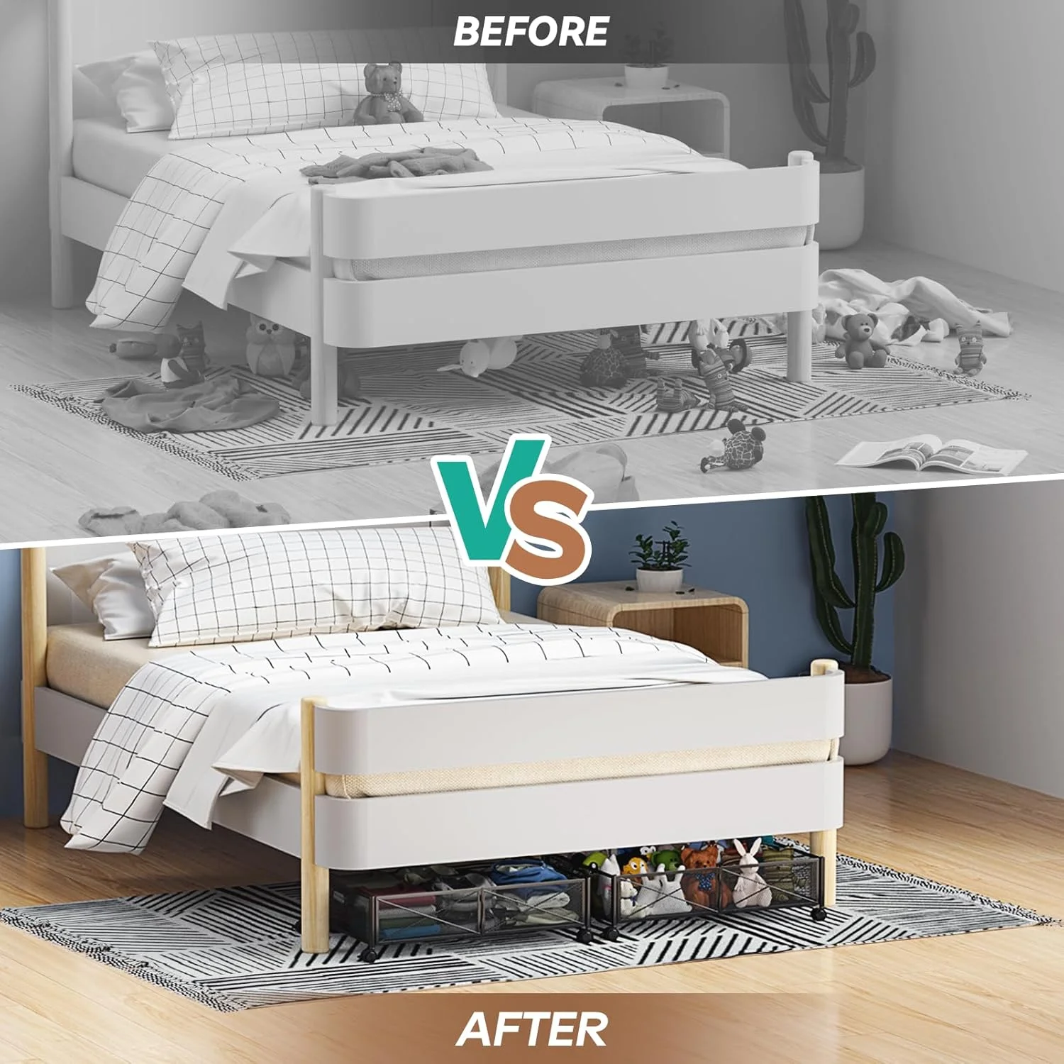 Under Bed Storage, Under the Bed Storage Containers with Wheels, Under Bed Shoe Storage Organizer Drawer for Bedroom Clothes Shoes Blankets -2Pack