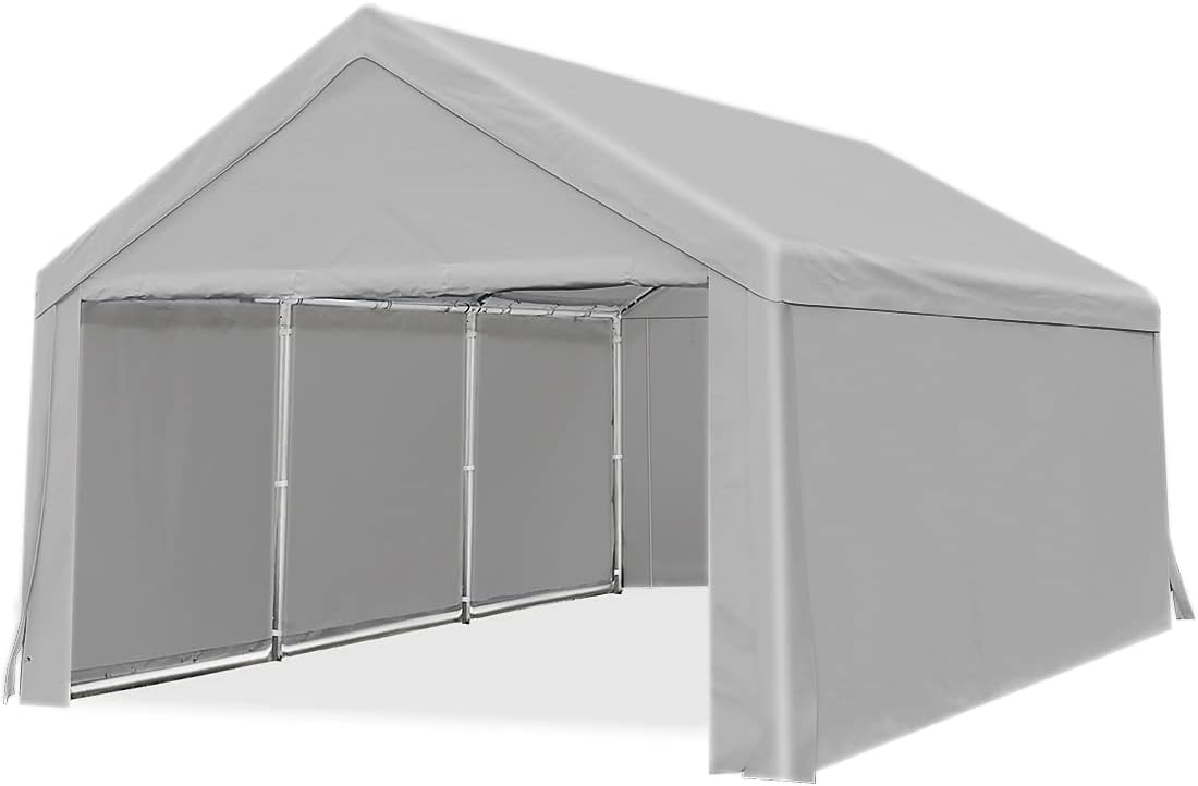 Quictent 13'X20' Heavy Duty Carport Car Canopy Galvanized Car Shelter with Reinforced Ground Bars-Beige