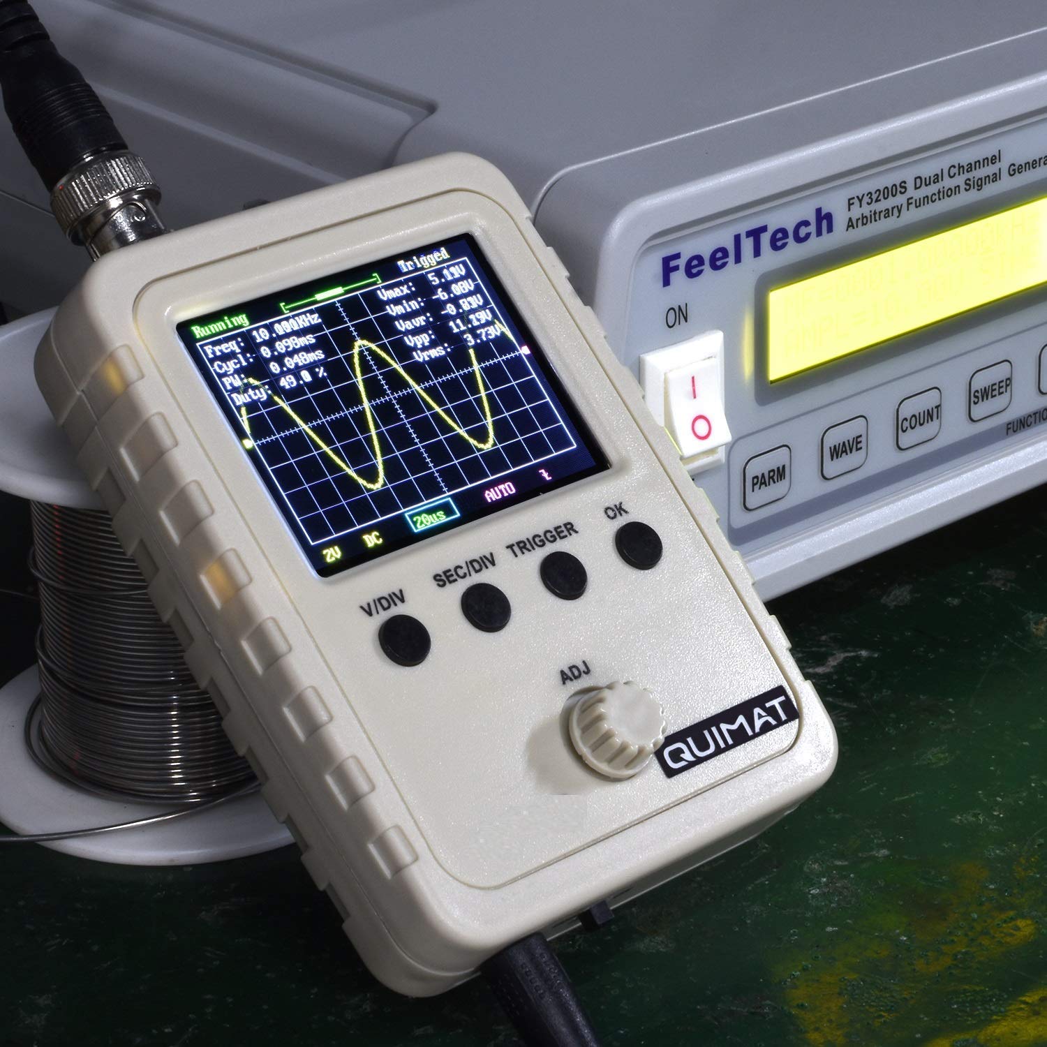 AUKUYEE Updated 2.4 TFT Digital Oscilloscope Kit with Power Supply and BNC-Clip Cable Probe Q15001 (Assembled Finished Machine)