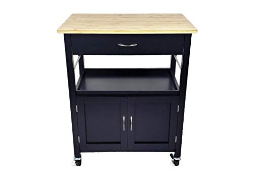 eHemco Kitchen Island Cart Natural Butcher Block Bamboo Top with White or Black Base