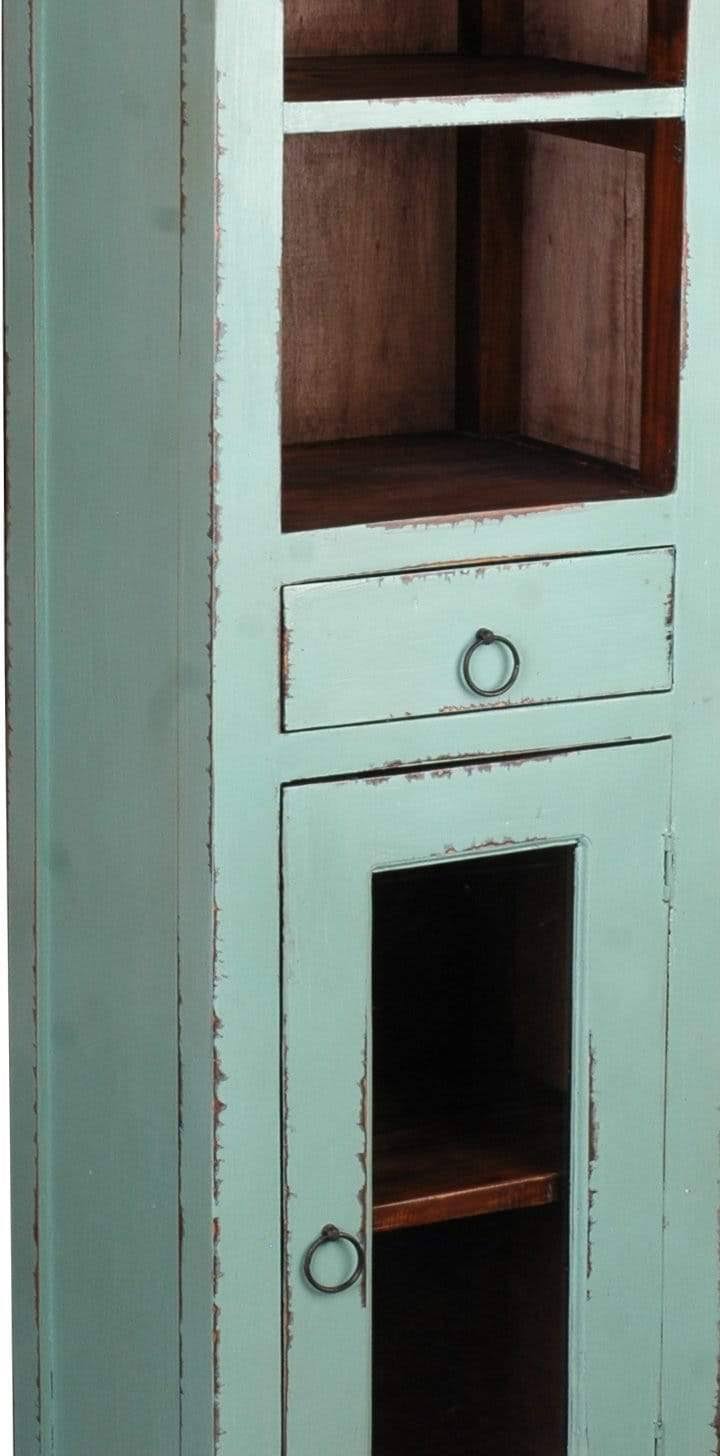 Sunset Trading Cottage Tall Narrow Cabinet | Teal | Natural Raftwood