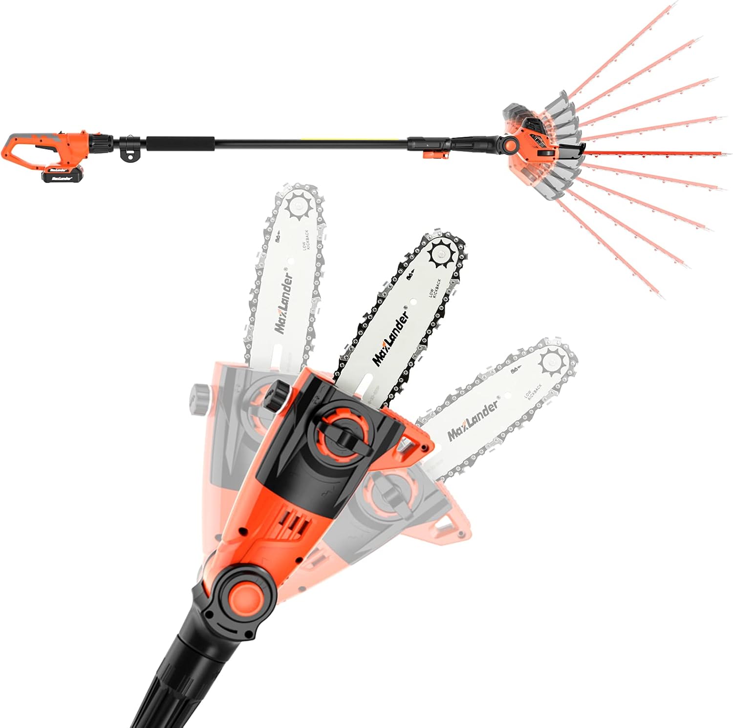 MAXLANDER 20V Electric Pole Saw Hedge Trimmer Multi-Angle Telescoping 2 in 1 Combo Kit 2.0Ah Battery and Charger Included Auto-Oiling