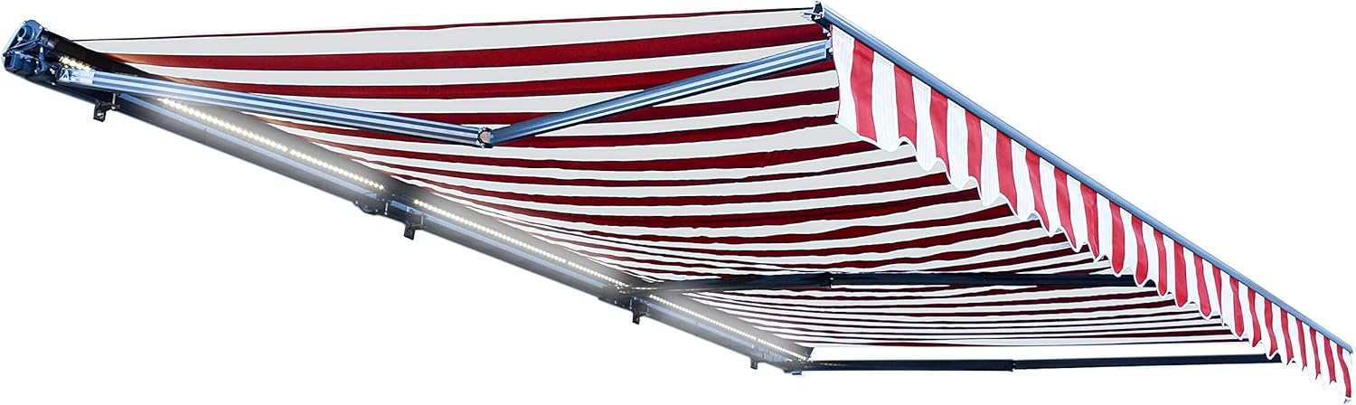 ALEKO Retractable 16x10 Feet Motorized LED Luxury Patio Awning - 100% Polyester Canopy, Cover, Sun Shade, Shelter for Yard, Deck, Balcony - UV Protection &ndash; Blue - AWCL16X10BLUE30