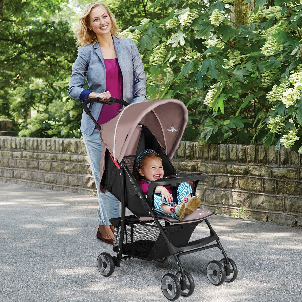 Costway Foldable Lightweight Baby Stroller Kids Travel Pushchair 5-Point Safety System Coffee