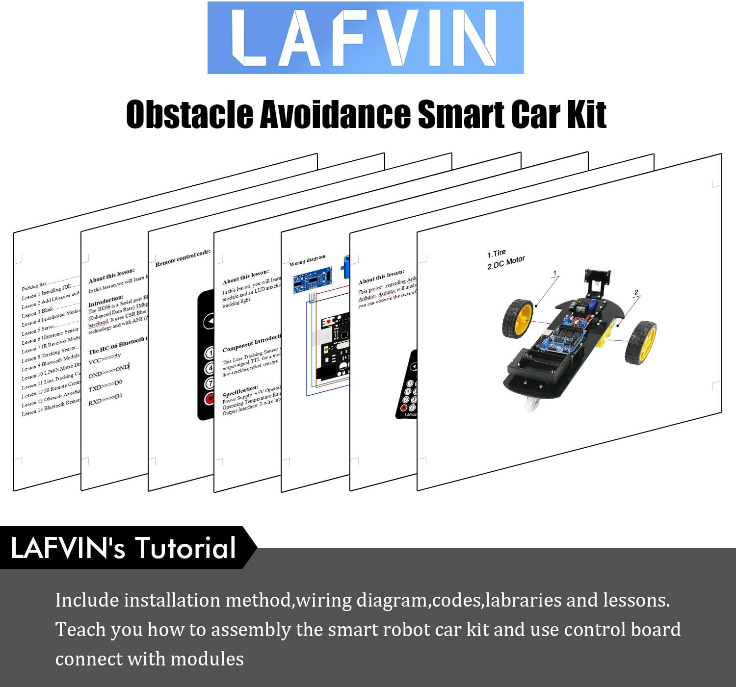 LAFVIN Smart Robot Car 2WD Chassis Kit with Ultrasonic Module R3 Board,Remote Compatible with Arduino IDE DIY Kit