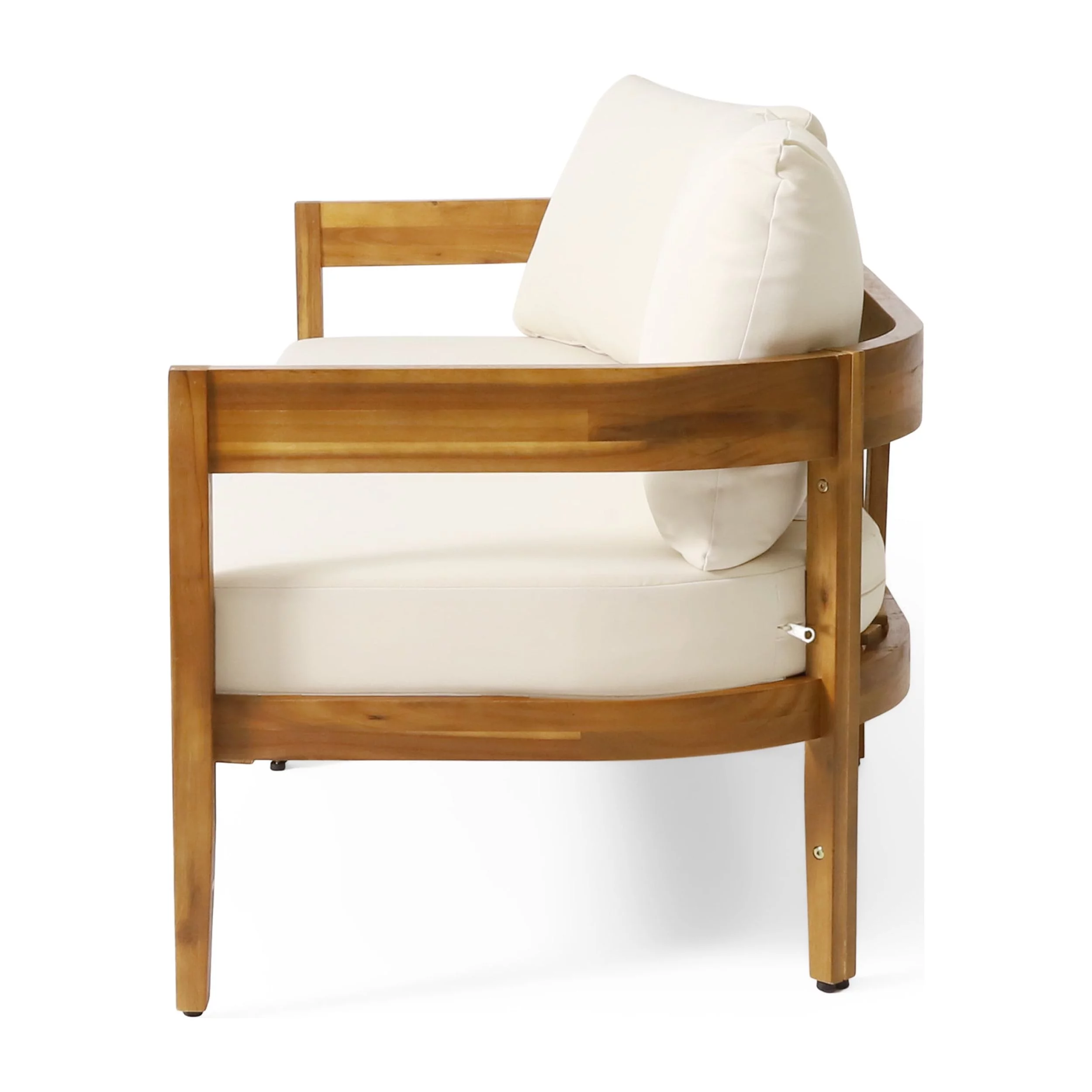 Burrough Acacia Wood Outdoor 3 Seater Sofa with Cushions, Teak and Beige