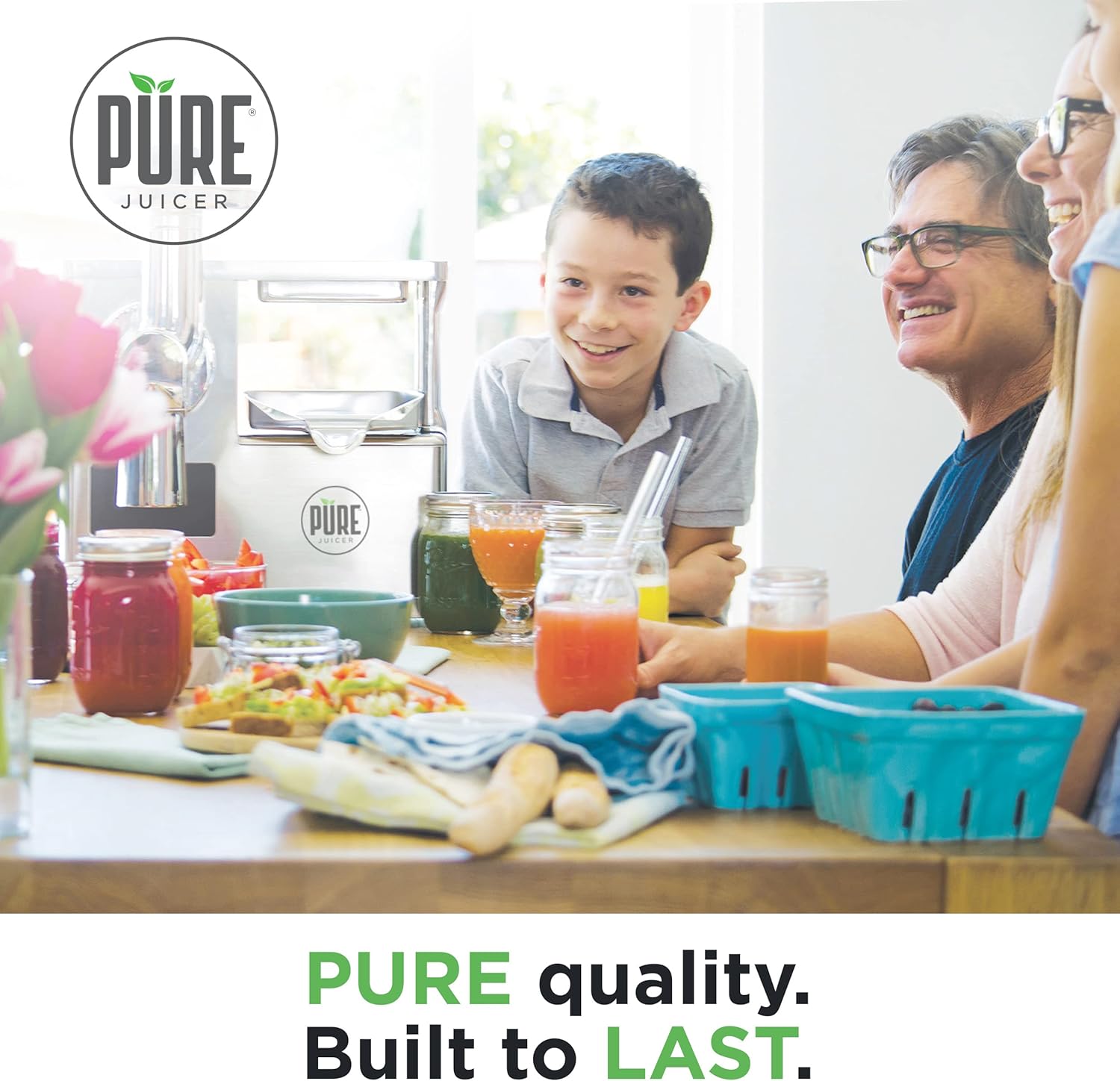 PURE Juicer Two-Stage Juicer - Premium Cold Press Juicing Machine - Solid Stainless Grinder and Hydraulic Press For Fruits, Vegetables, Nuts