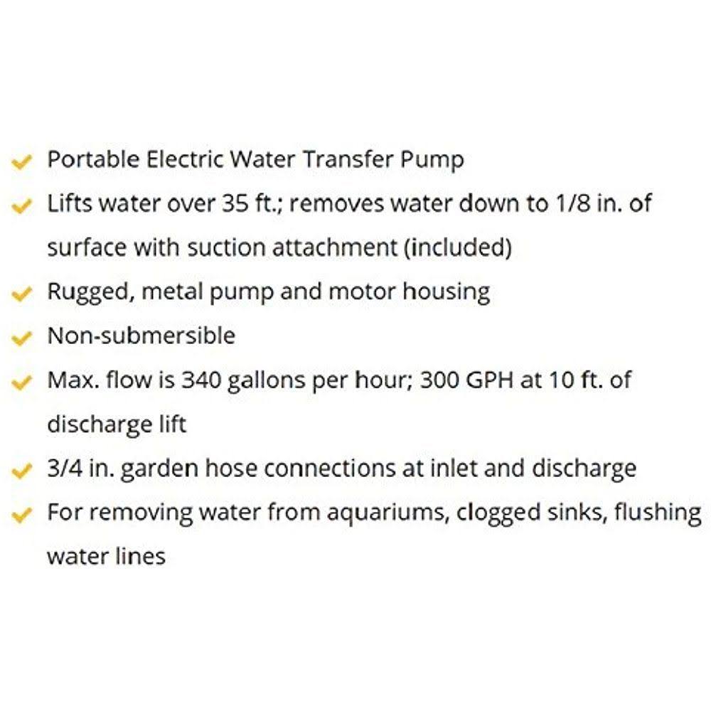 Wayne PC2 Portable TRANSFER Water Pump with Suction Hose and Attachment Black