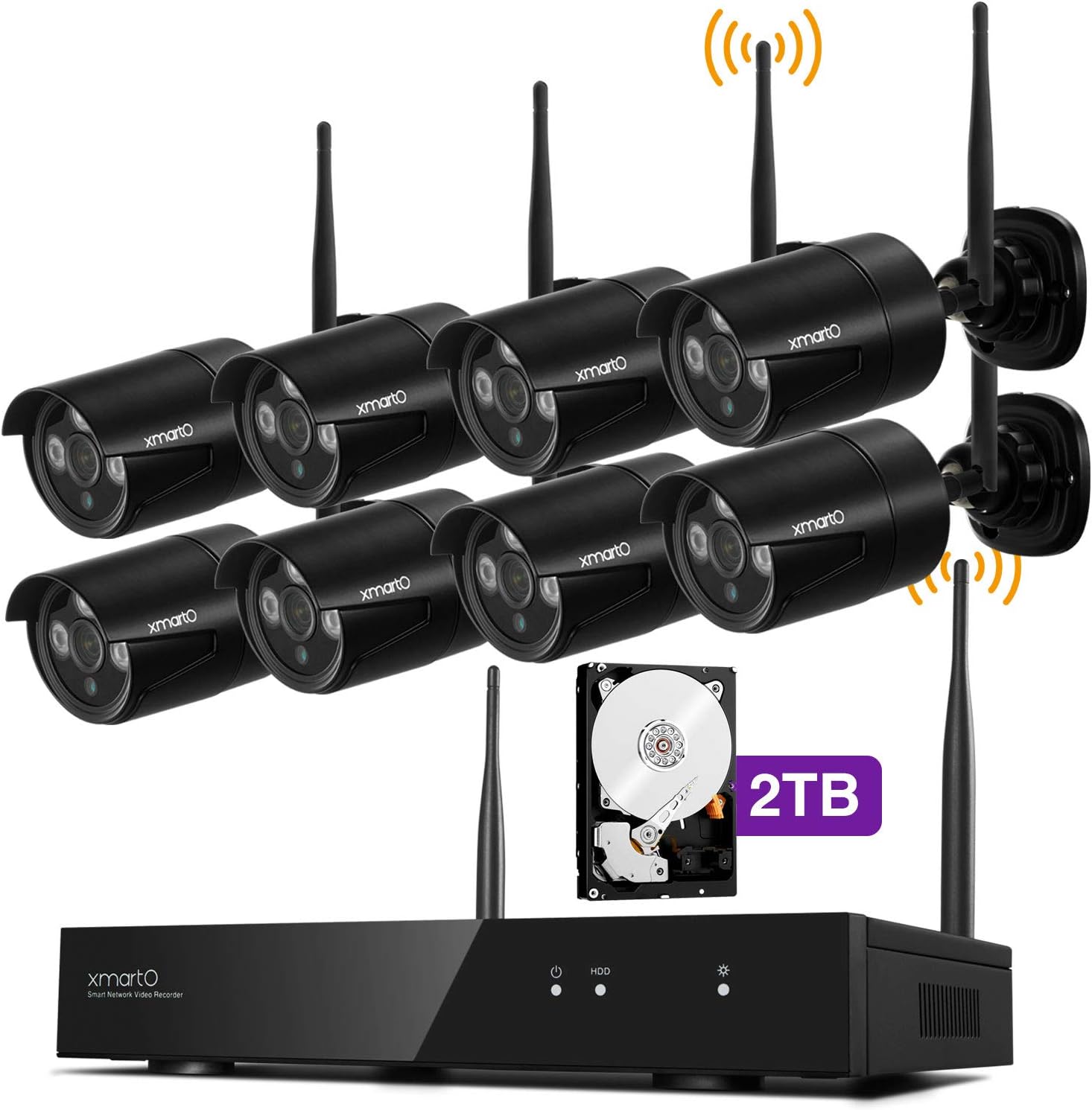 XMARTO 8CH 1080p Wireless Home Security Camera System Wireless with HD WiFi Cameras, WiFi NVR and 1TB HDD (Easy Mobile View, IR Night Vision)