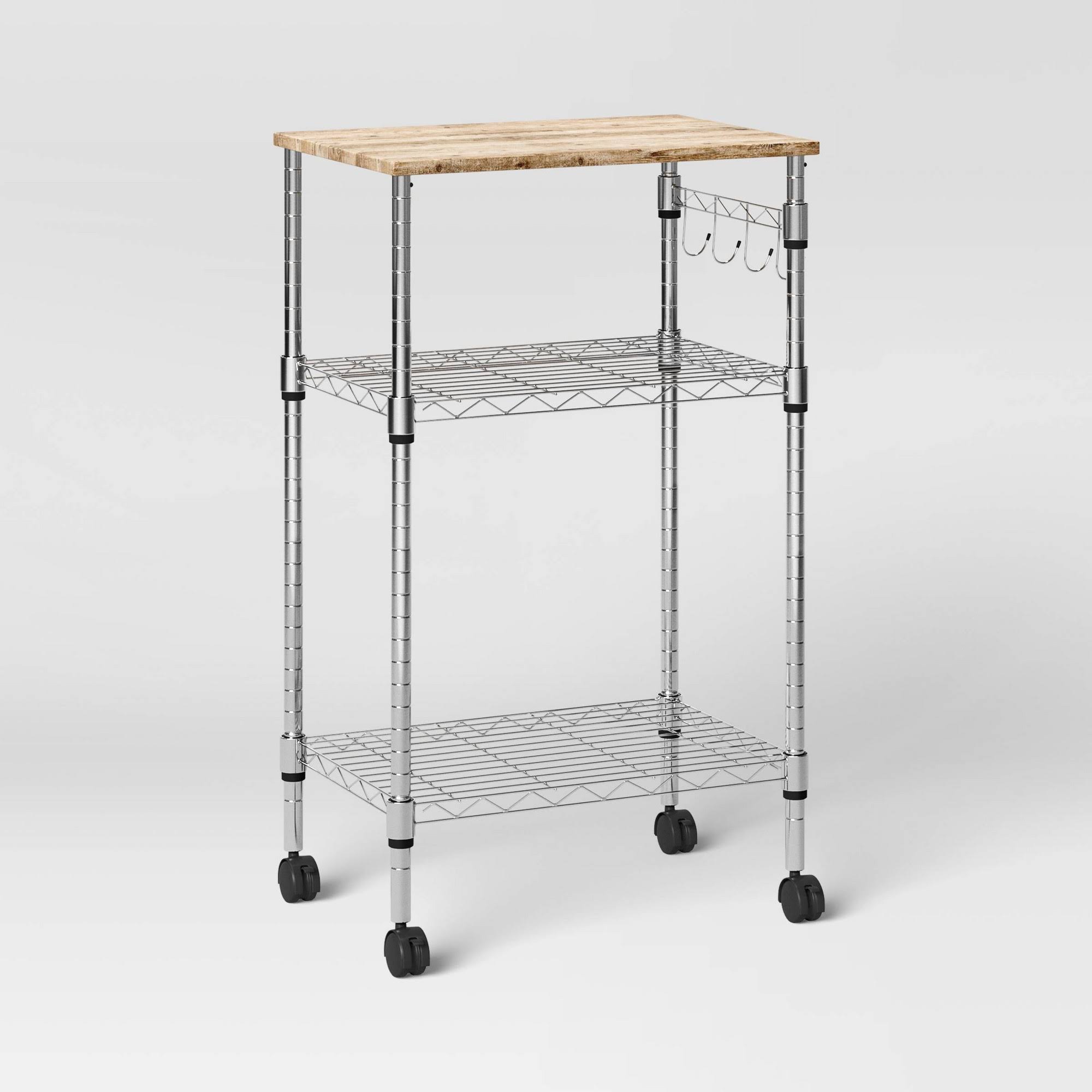 Microwave Cart with Wood Block Top Metal/chrome - Room Essentials