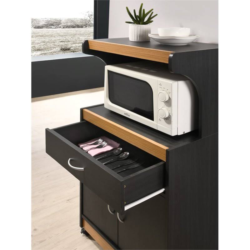 Hodedah Microwave Kitchen Cart, Black-Beech
