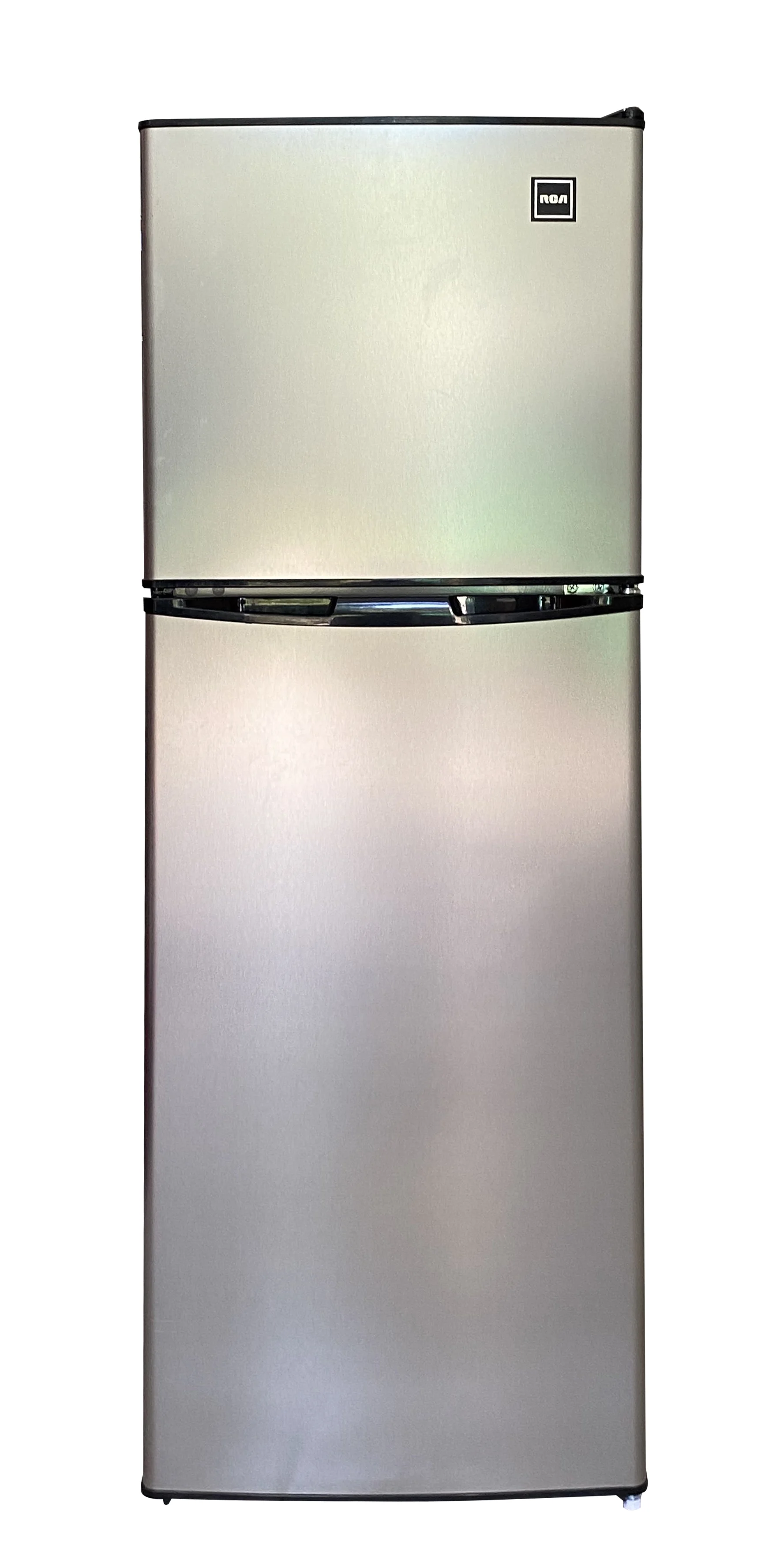 RCA 4.7 Cu ft Two Door Mini Fridge with Freezer RFR459, VCM Stainless Steel