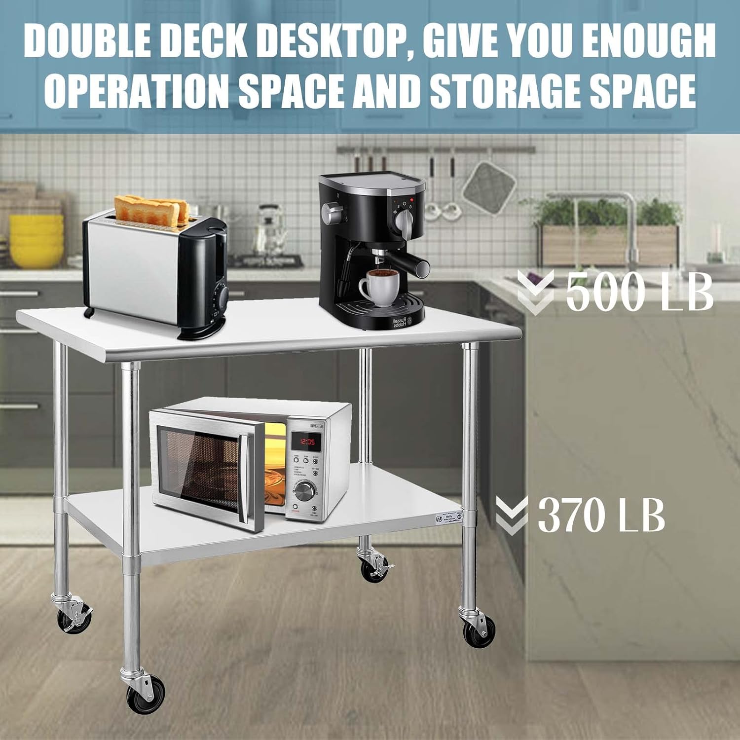 Hally Stainless Steel Table for Prep & Work 24 x 36 Inches with Caster Wheels, NSF Commercial Heavy Duty Table with Undershelf and Galvanized Legs for Restaurant, Home and Hotel
