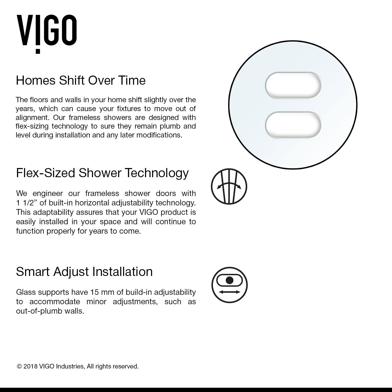 Vigo Seneca Adjustable Frameless Hinged Shower Door in Chrome, 74x22H