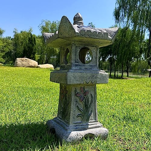 23.6’’High Asian Orchid Pagoda Statue Solar-Powered LED Light Miniature Tower Lantern Garden Decoration Figurines Solar Lamp Outdoor Japanese Decoration Zen Courtyard Landscape