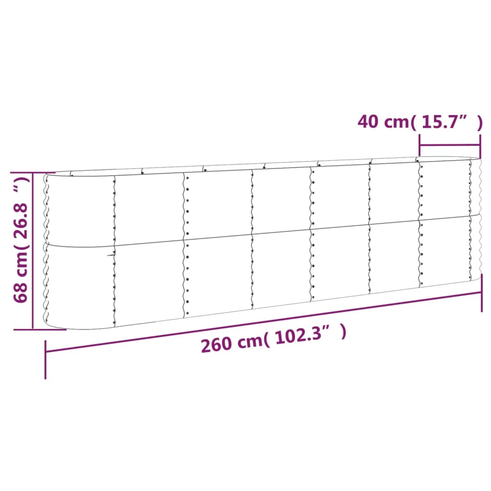 Gecheer Garden Raised Bed Powder-coated Steel 102.4"x15.7"x26.8" Gray