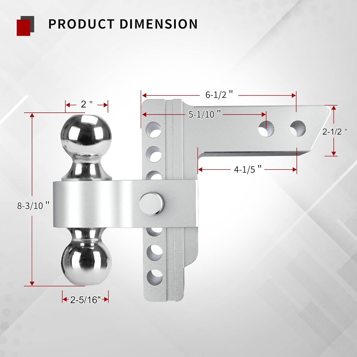 YITAMOTOR Adjustable Trailer Hitch Ball Mount, Fits 2.5-Inch Receiver, 6-Inch Drop Hitch w/Forged Aluminum Shank, 2-Inch and 2-5/16-Inch Combo Stainless Steel Tow Balls with Double Pin Key Locks