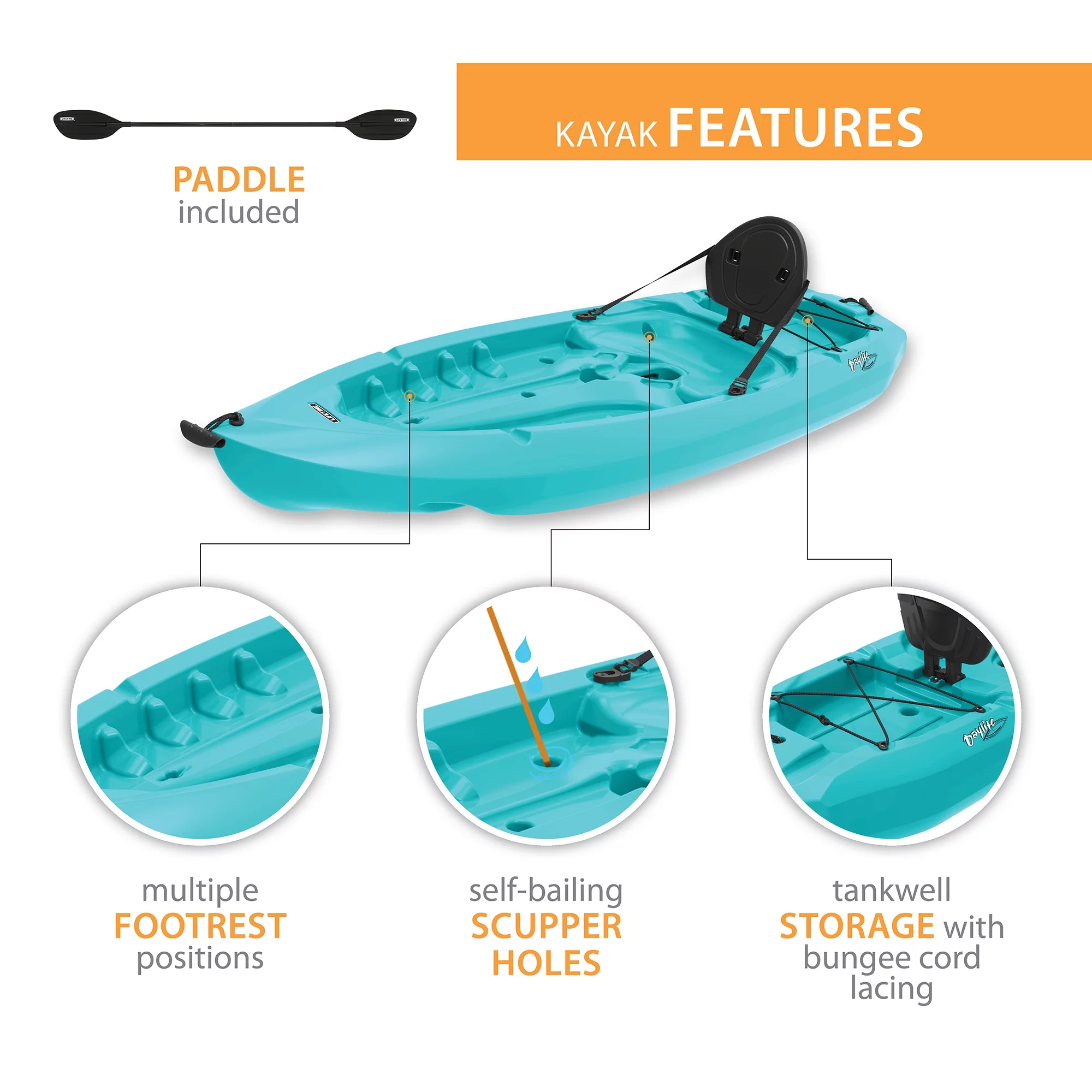Lifetime Daylite 8 ft Sit-on-top Kayak (Paddle Included), Dark Blue