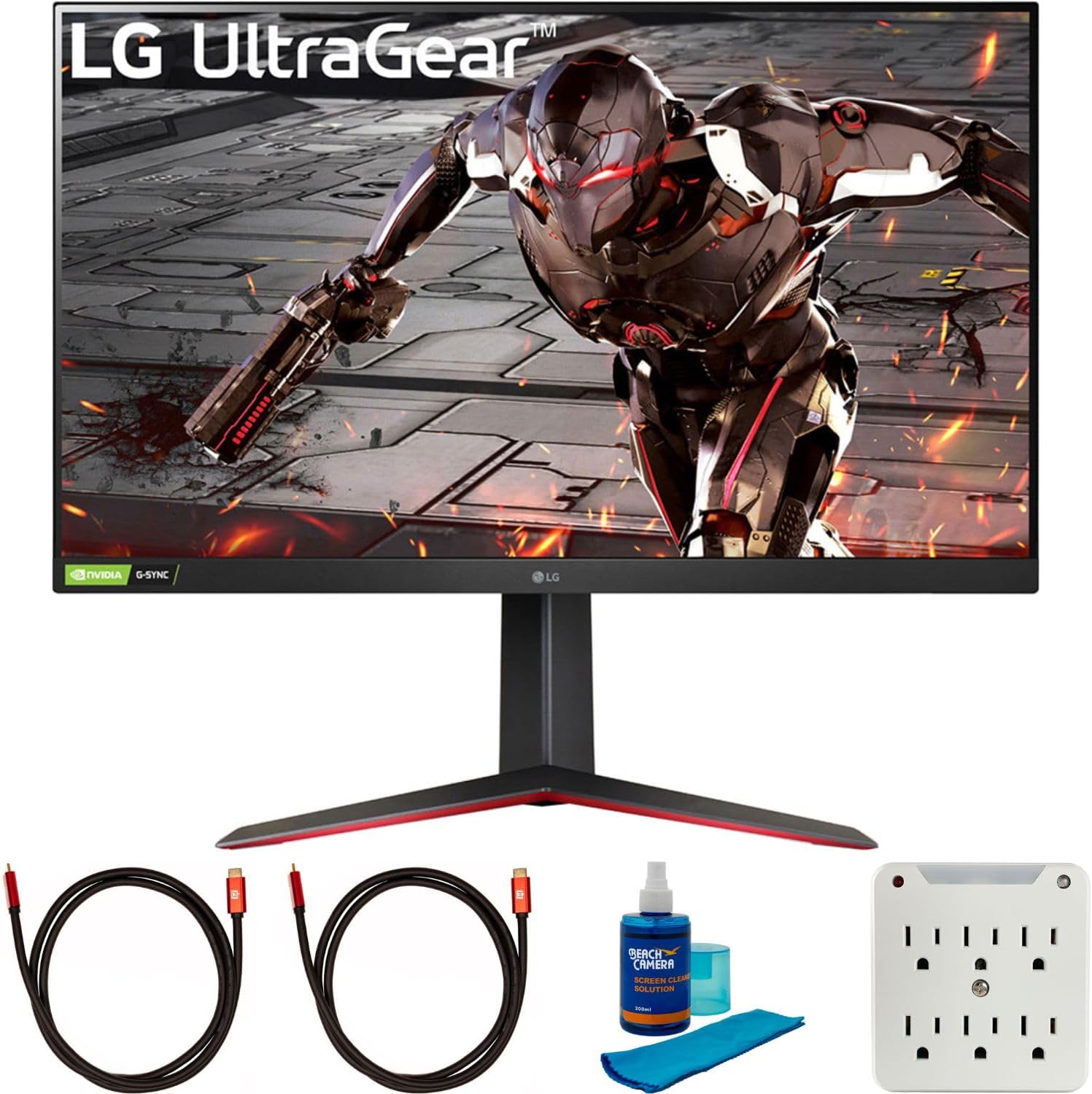 LG 32GN550-B 32 inch Ultragear FHD 165Hz HDR10 Monitor with G-SYNC Bundle with 2X 6FT Universal 4K HDMI 2.0 Cable, Universal Screen Cleaner and 6-Outlet Surge Adapter