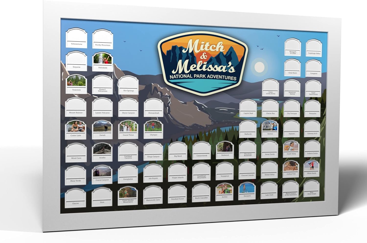 Thunder Bunny Labs Personalized USA National Parks Photo Map - Frame Optional - Made in America - Travel Map Gift (White Frame)