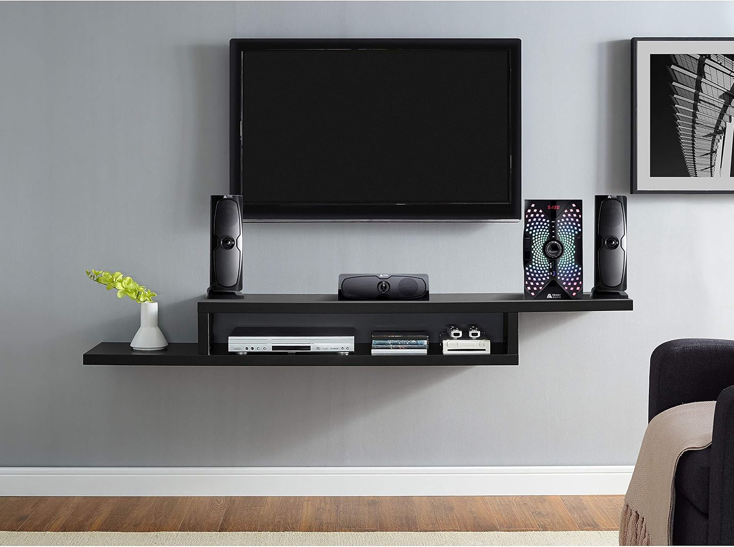 Frisby Audio 125 Watt Home Theater 5.1 Surround Sound Speaker System with Subwoofer, Bluetooth Wireless Streaming from Devices & Media Reader, RGB LED Pulse Lighting, Digital Optical Input – Black