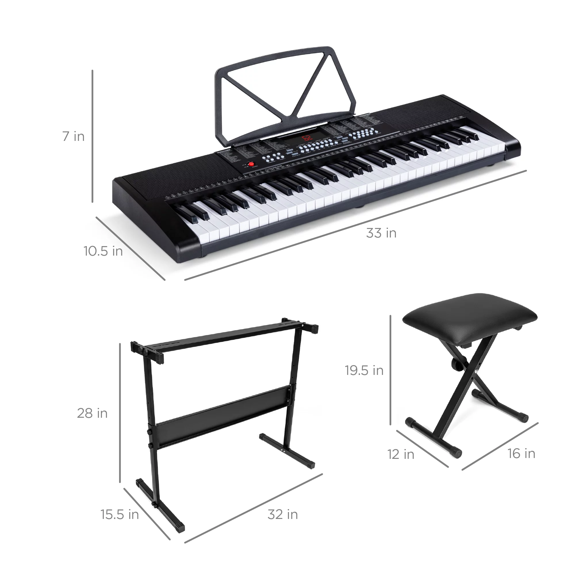 Best Choice Products 61-Key Beginners Electronic Keyboard Piano Set w/ LED, 3 Teaching Modes, H-Stand, Stool, Microphone