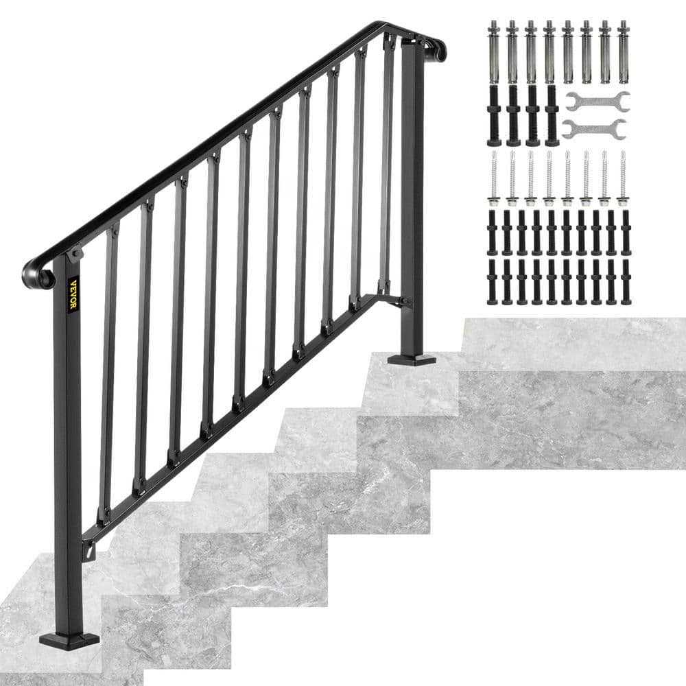 VEVOR Handrails for Outdoor Steps Fit or 4 Steps Outdoor Stair Railing Wrought Iron Handrail with baluster - Shop Hardware Tools Online Store
