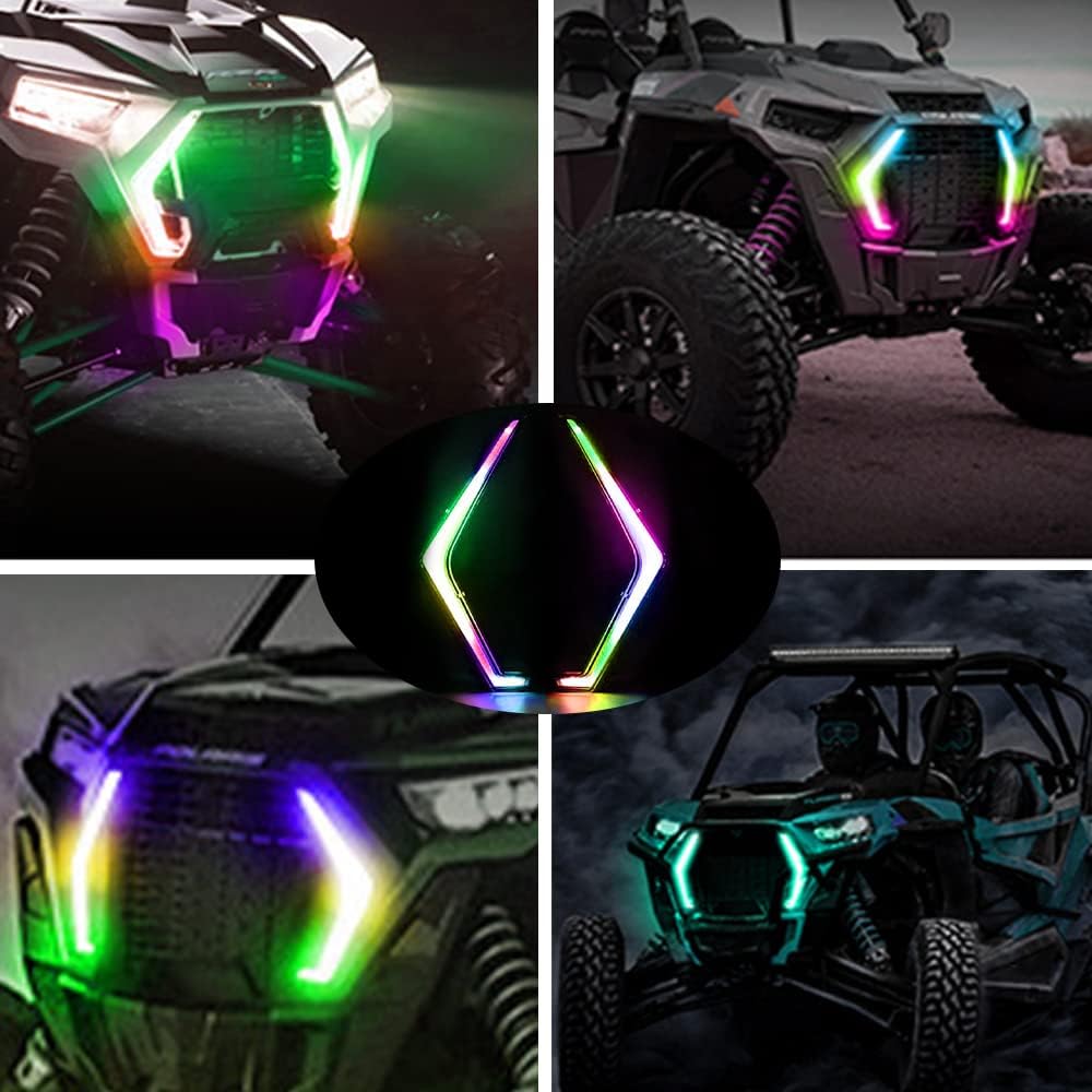 RZR LED Turn Signal Lights Chasing Color Fang Accent Light Kit Plug and Play Front LED Street Legal Lights Assembly Controlled by Bluetooth+Remote Compatible with 2019-2020 POLARIS RZR XP 4 1000(2PCS)