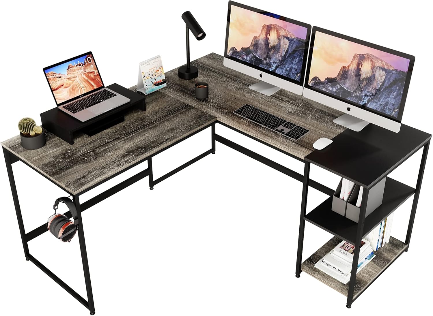 Bestier L Shaped Desk with Shelves 95.2 Inch Reversible Corner Computer Desk or 2 Person Long Table for Home Office Large Gaming Writing Storage Workstation P2 Board with 3 Cable Holes, Rustic Brown