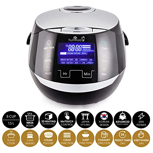 Yum Asia Sakura Rice Cooker with Ceramic Bowl and Advanced Fuzzy Logic (8 Cup, 1.5 Litre) 6 Rice Cook Functions, 6 Multicook Functions, Motouch LED Display, 120V Power