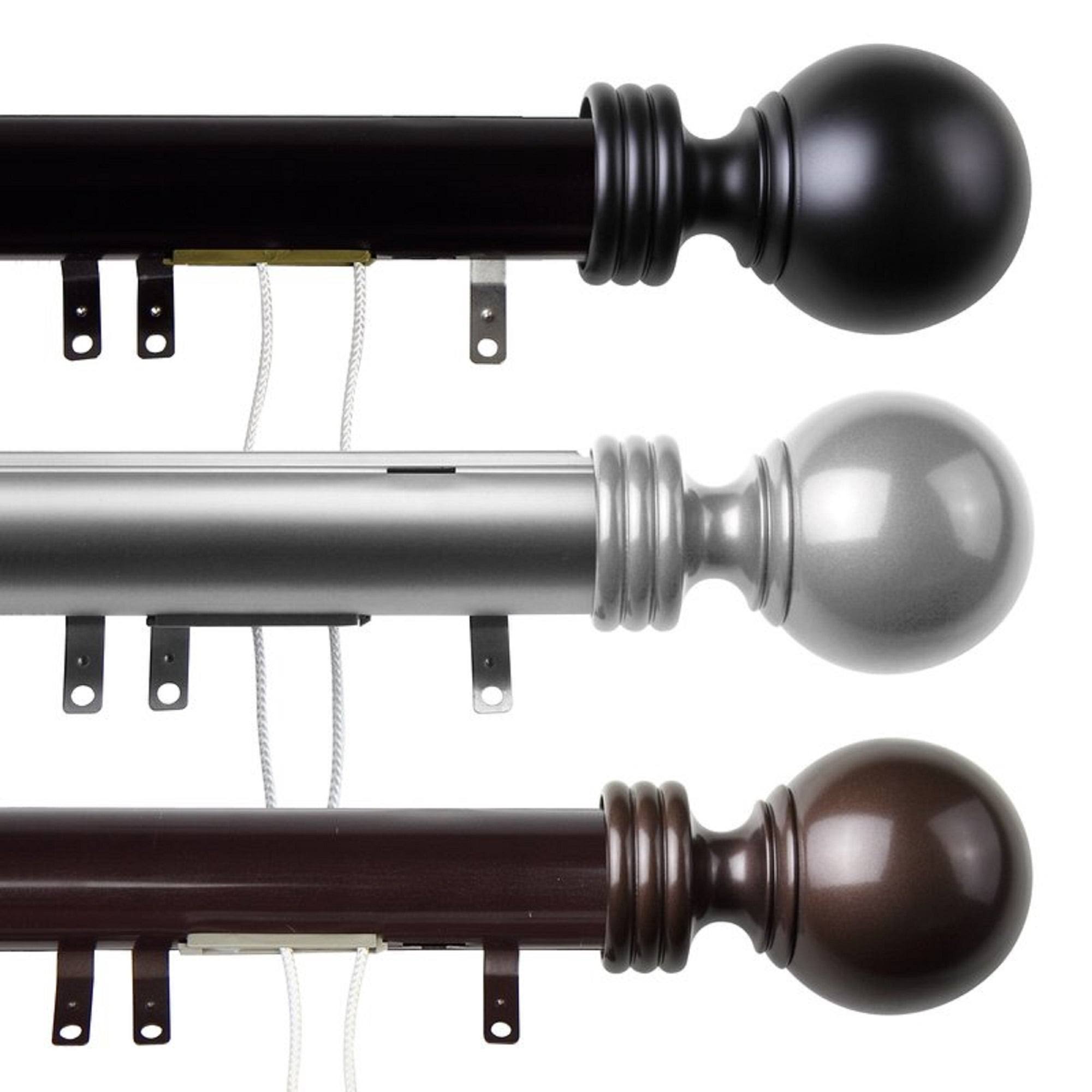 InStyleDesign Globe Decorative Traverse Adjustable Rod with Center Open Sliders - 66 to 120-Inch - Silver Finish - Satin Nickel