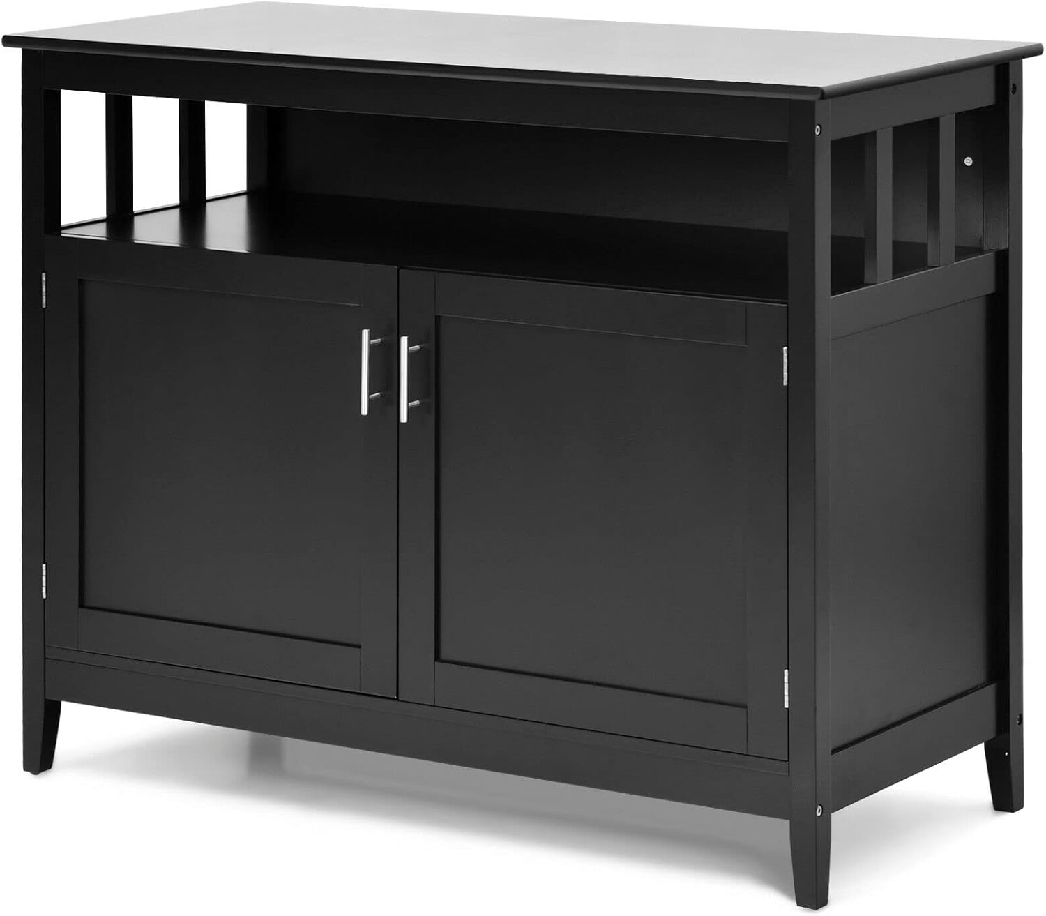 Black Modern Storage Cabinet Cupboard Buffet Server Table Sideboard Dining Room Kitchen Island 2 Doors Spacious Top Open Shelf Pantry Kitchenware Appliance Storage, 45''L×20'' W×36'' H