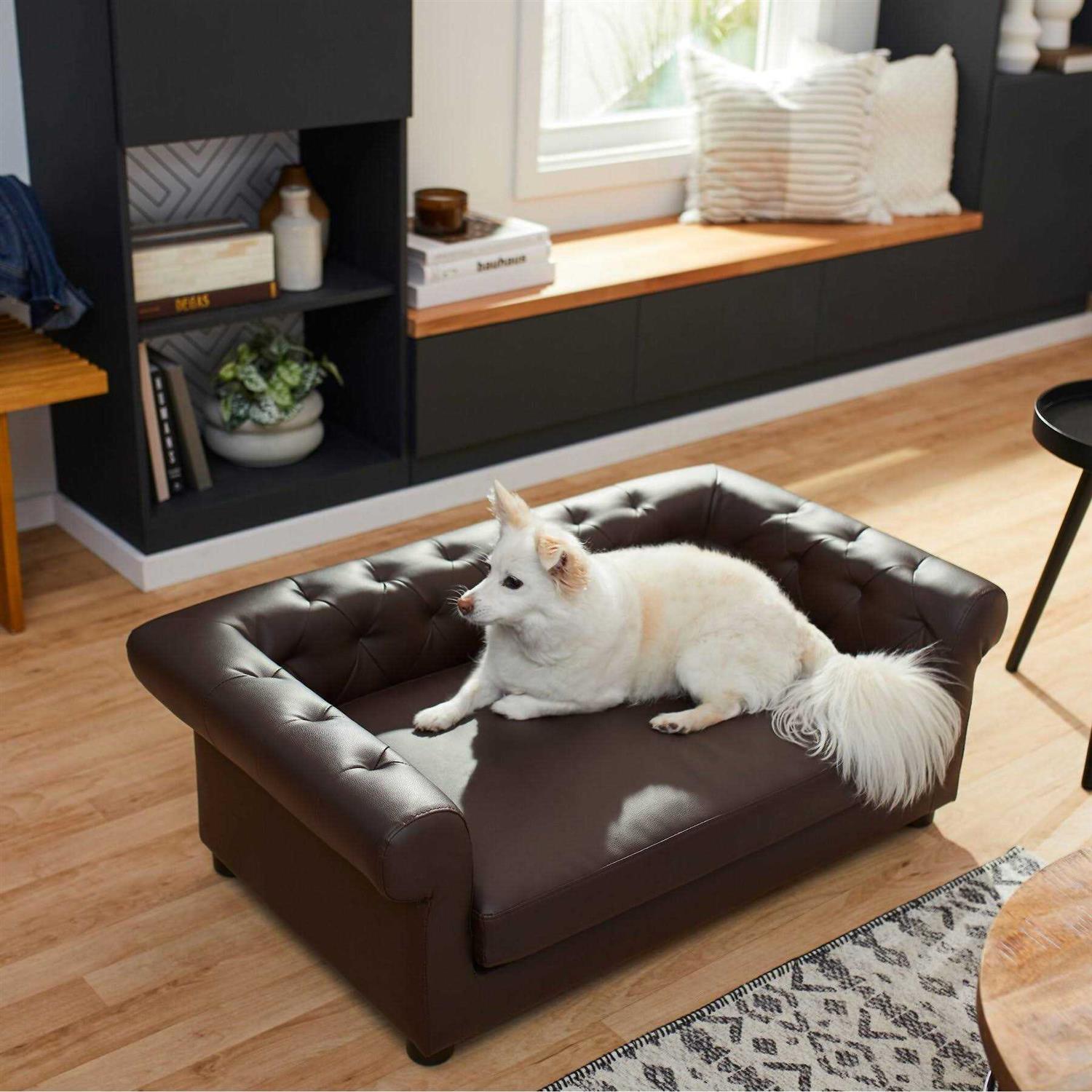 Frisco Leatherette Tufted Sofa Cat & Dog Bed