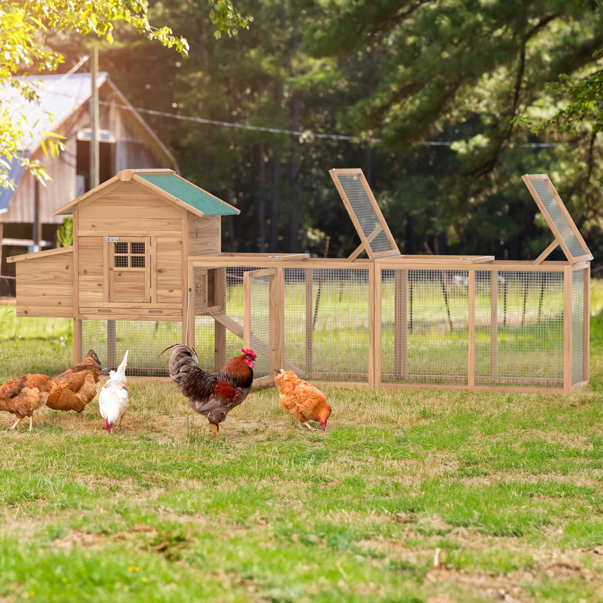 Outdoor 40'' Wooden Chicken Coop Run Cage Hen House Poultry Pet Hutch Garden Backyard Cage - Curated Treasures Market
