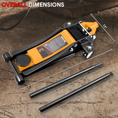 DNA MOTORING Floor Jack 3 Ton (6000 lbs) Capacity, Fast Lift Service Jack Low Profile Steel Heavy Duty Hydraulic Car Jack, Lifting Range 3"-20", Black, TOOLS-00475-BK