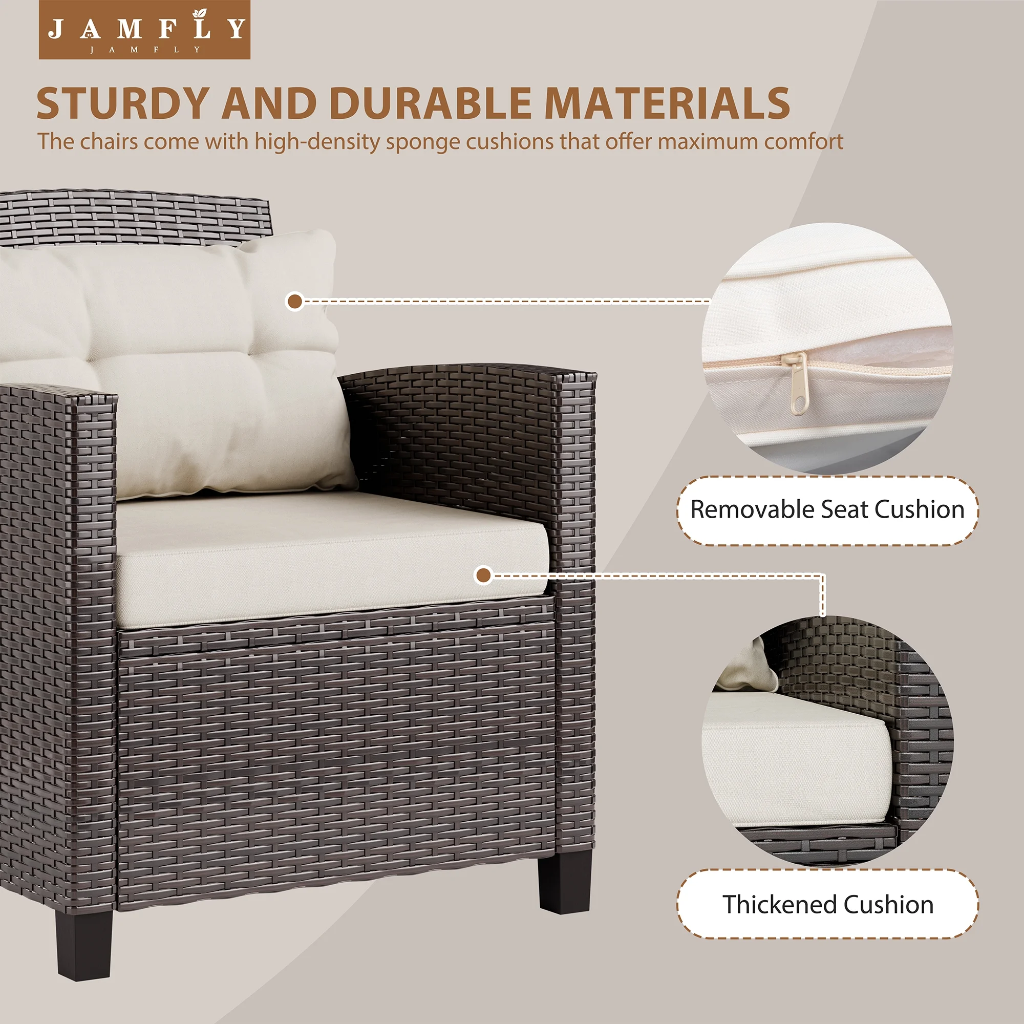 Walsunny 3 Pieces Patio Furniture Set Outdoor Wicker Conversation Bistro Set Outdoor Patio Chairs with Tempered Glass Table Beige