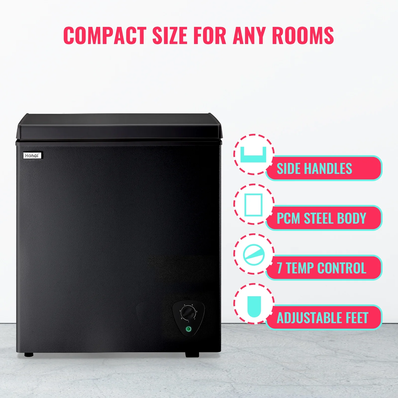WANAI White Chest Freezer Small Deep Freezer 5.0 Cu.ft Fast Freezing Freezers with 7 Temp Control