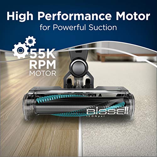 Bissell ICONPet Turbo Vacuum with Powerful Turbo Boost Suction, Tangle Free Brush Roll, & Parking Break, LED Crevice + Dusting Brush Tool, LED Motorized TurboBrush Tool, & Wall Mount. Color May Vary
