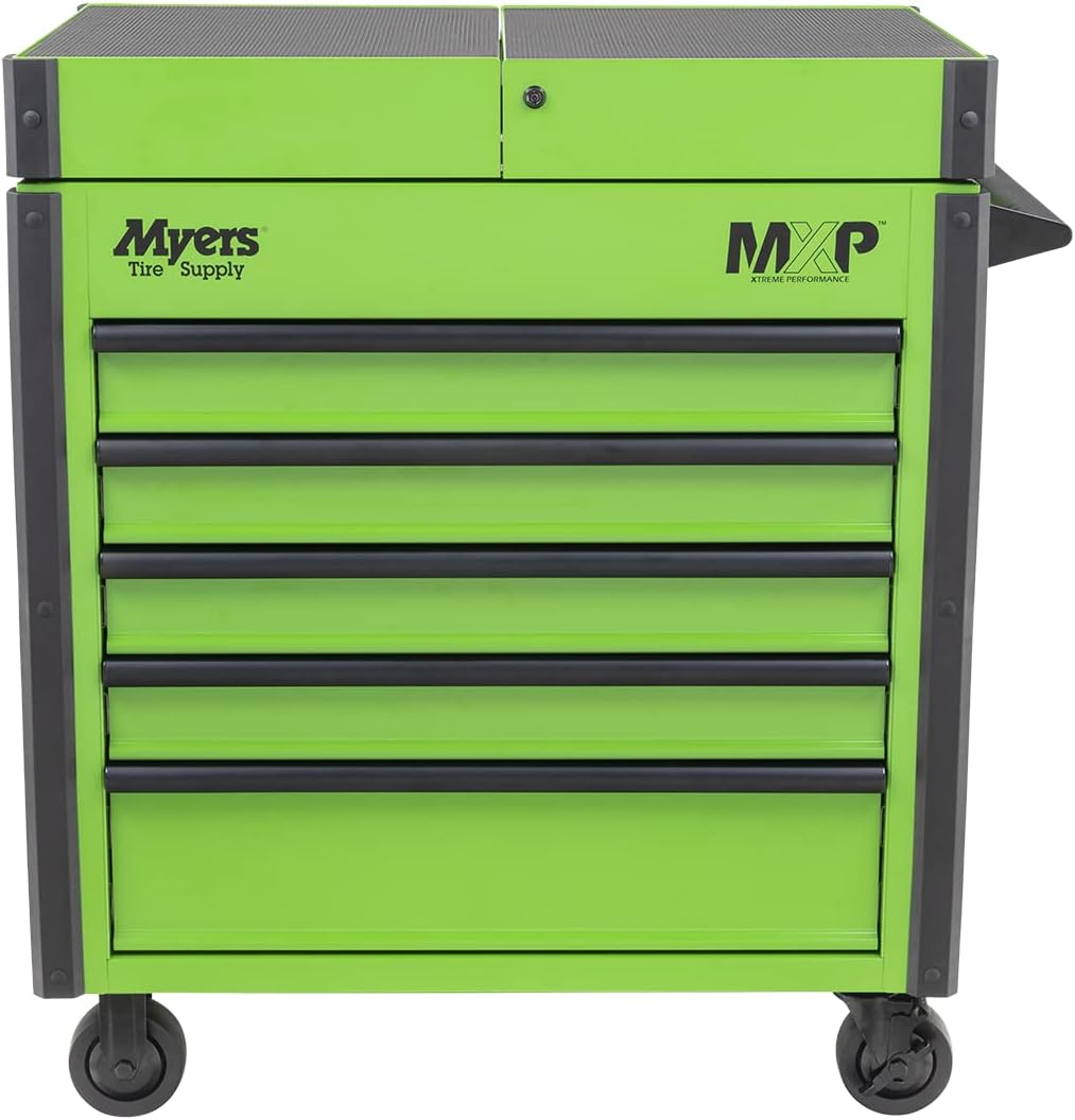 Myers Tire Supply MXP Tool Chest, Heavy Duty Rolling Tool Box, 5 Drawer Cart with Top Storage Compartment, Locking System, & Power Strip, Tool Organizer for Mechanics & DIY (Slide Top)