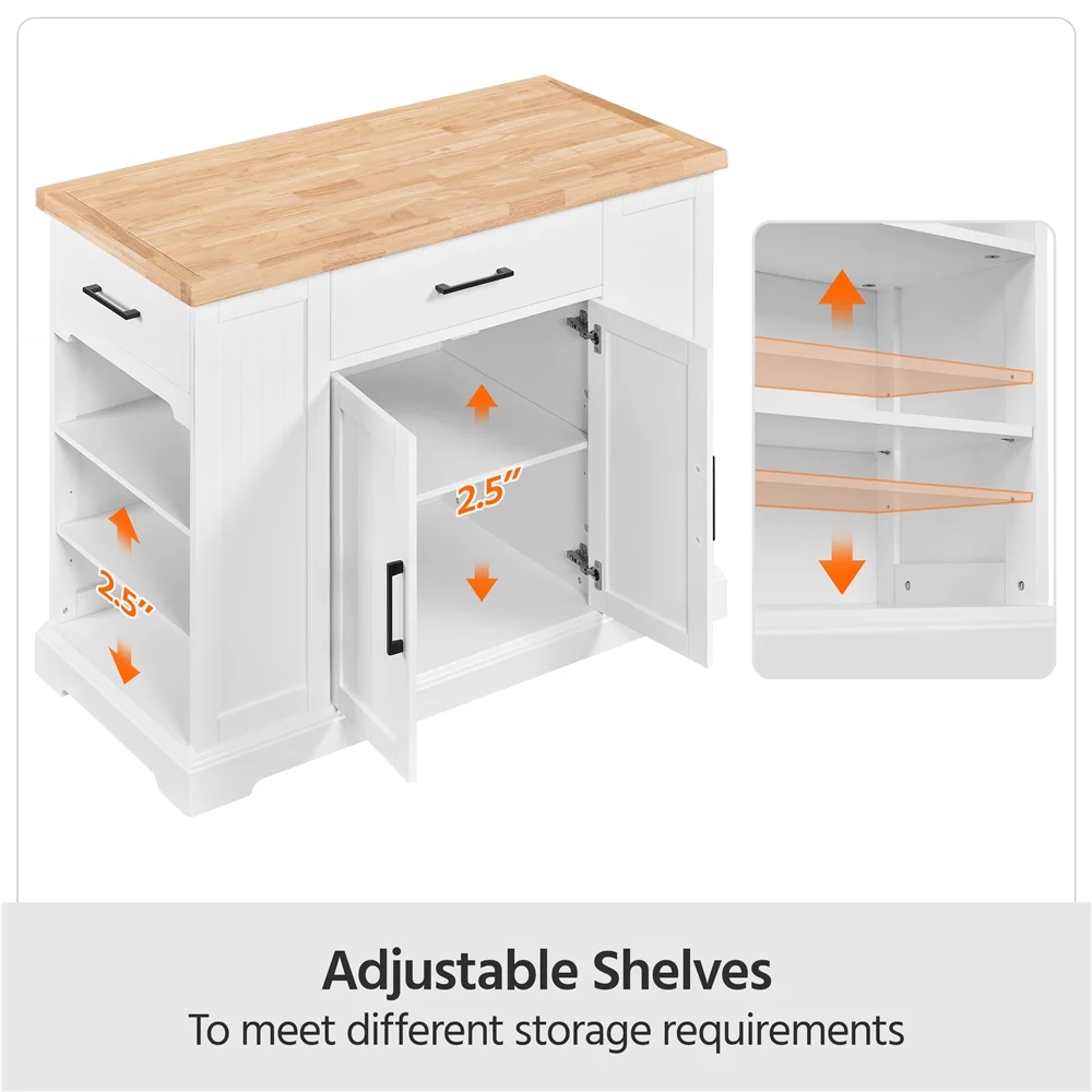 SMILE MART 36″ H Wooden Kitchen Island Storage Cabinet with Drawer & Open Shelving for Dining Room Kitchen, White