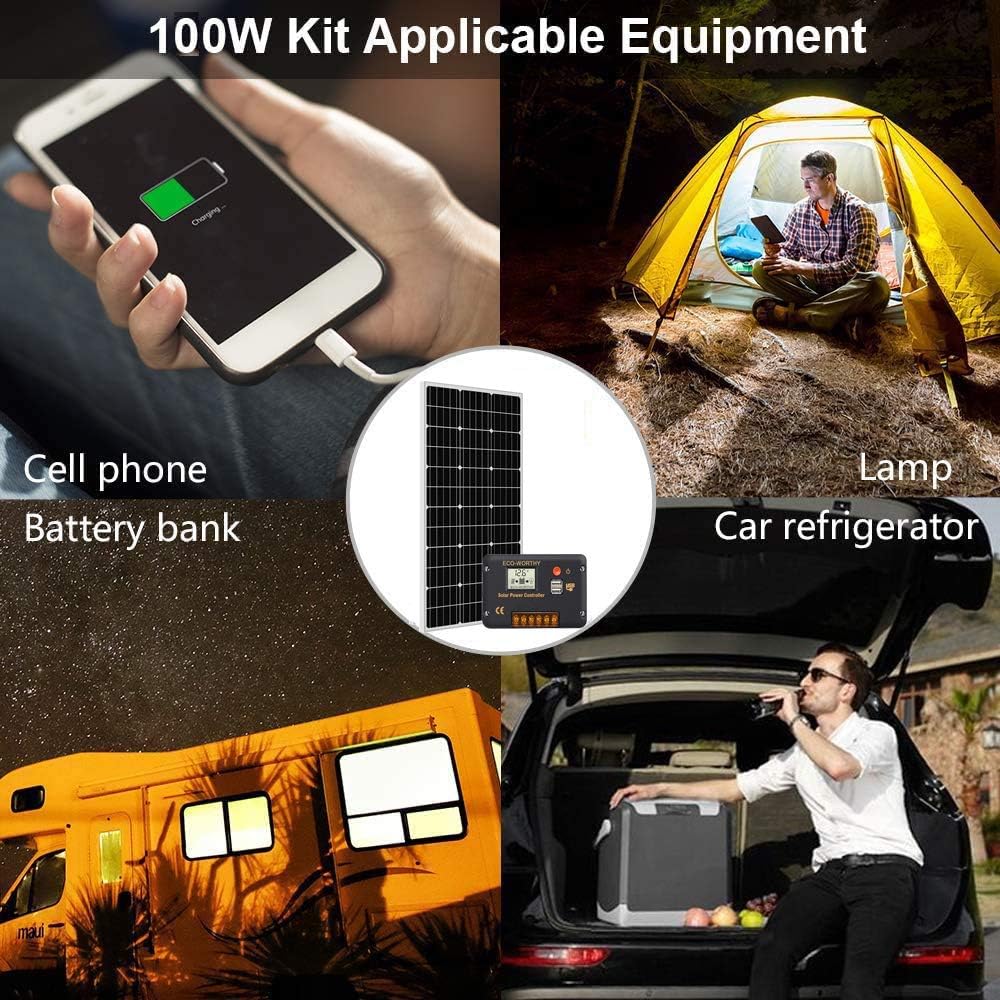 ECO-WORTHY 100 Watt Solar Panel 12 Volt Monocrystalline Solar Panel High Efficiency Module RV Marine Boat Caravan Off Grid
